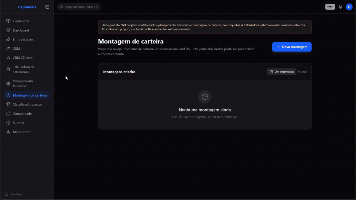 Demonstração: estudo de investimentos e montagem de carteira
